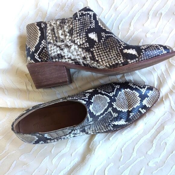 Madewell Sonia Low Chelsea Python Embossed Genuine Leather Ankle Booties Size 8 - Picture 8 of 15
